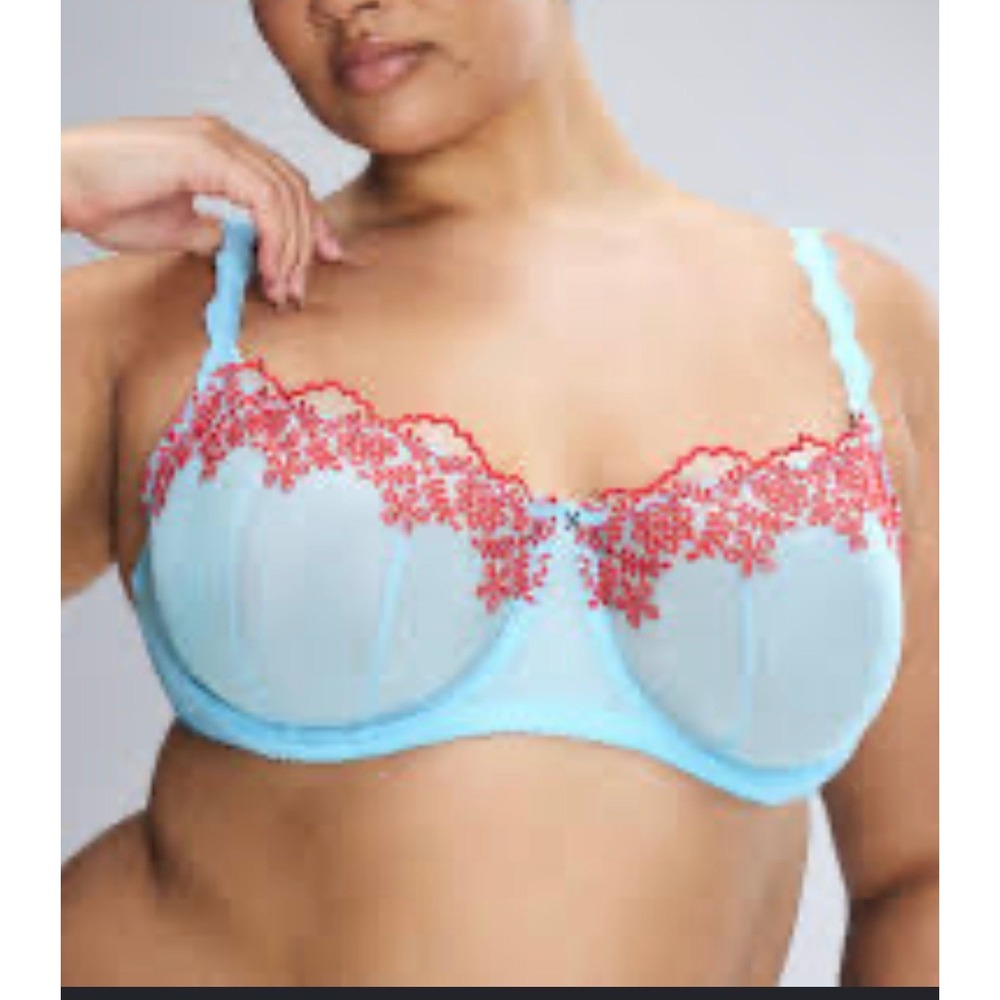 Savage X Fenty Balconette Bra Womens 38DD Blue NWT Floral Embroidered Mesh
